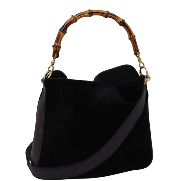 GUCCI Bamboo Shoulder Bag Suede 2way Black 001 1638 Auth bs12747 - Picture 1 of 16